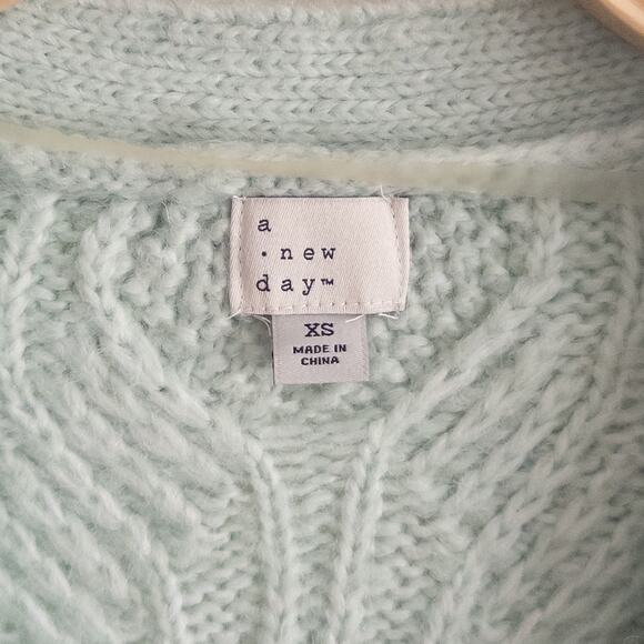 A New Day Wool Blend Fisherman Mint Green Cardigan Sweater Size XS - Picture 7 of 9